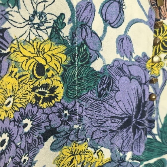 Maeve Anthropologie Whimsical Floral Henley Boho Raw Hem Oversized Top Large - Picture 6 of 13